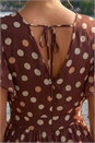 Brown Polka Dot V-Neck Frill Midi Dress, Image 4 of 4