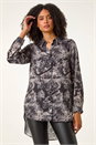 Black Abstract Print Collar Button Up Detail Blouse, Image 4 of 5