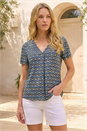 Navy  Petite Abstract V-Neck Stretch Top, Image 2 of 4