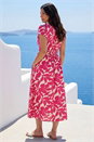 Fuchsia Leaf Print V-Neck Midi Dress , Image 3 of 4