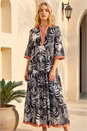 Black Leaf Border Print Maxi Dress, Image 2 of 4