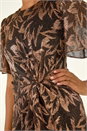 Bronze Foil Print Twist Front Midi Dress, Image 5 of 5