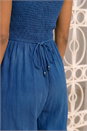 Blue Denim Shirred Bodice Pocket Jumpsuit, Image 4 of 4