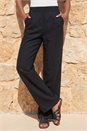 Black Linen Blend Wide Leg Trousers, Image 2 of 4