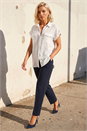 White Petite Pocket Button Up Blouse , Image 2 of 4