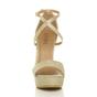 Gold High Heel Crossed Straps Platform Sandals, Image 6 of 6