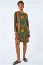 Green Patchwork Print Button Swing Dress, Image 1 of 5