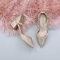 Rose Gold Mid Block Heel Crossed Straps Pointed Toe 2 Part Heels, Image 4 of 6