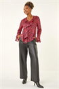 PINK Floral Frill Metallic Blouse, Image 1 of 5