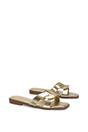 Gold 'Charley' Open Toe Slip On Slider Sandals With Square Toe, Image 3 of 5