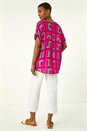 Magenta Geometric Print V-Neck Top, Image 3 of 5