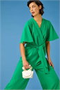 Green Angel Sleeve Cropped Wrap Jumpsuit, Image 2 of 6