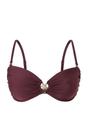 Plum Ruched Bandeau Bikini Top with Ring Detail, Image 1 of 2