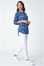 Blue Leaf Print V-Neck Stretch Jersey Blouse, Image 1 of 5