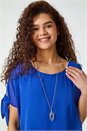 Royal Blue Chiffon Layered Tie Detail Top with Necklace, Image 1 of 5