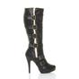 Black High Heel Aviator Shearling Trim Platform Calf Boots, Image 2 of 6