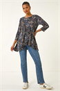 Blue Floral Puff Print Stretch Tunic, Image 5 of 5