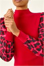 Red Animal Print Mesh Sleeve Knit, Image 5 of 5