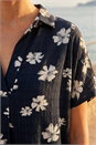 Black Floral Pleat Front Relaxed Overshirt, Image 4 of 4