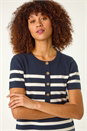 Navy  Stripe Button A-Line Knit Dress, Image 4 of 5