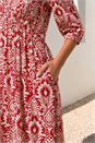 Red Abstract Print V-Neck Midi Dress, Image 4 of 4