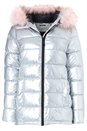 Silver Metallic Faux Fur Trim Padded Coat, Image 5 of 5