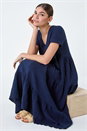 Navy Cotton Textured Tiered Midi Dress, Image 1 of 5