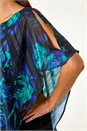 Blue Floral Asymmetric Overlay Top, Image 5 of 5
