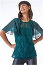 Green Lace Chiffon Sleeve Shell Top, Image 2 of 5