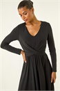 Black Twist Front Stretch Midi Dress, Image 4 of 5