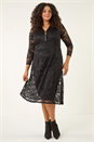 Black Curve Zip Front Lace Dress, Image 3 of 8