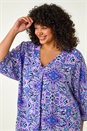 Purple Curve Printed Pleat Front Top, Image 4 of 5