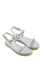Silver XY LONDON Silver Studded Flat Espadrille Sandals with Slingback, Image 3 of 3