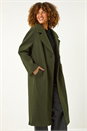 Khaki Longline Single Breasted Coat, Image 4 of 7