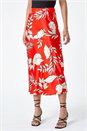 ORANGE Dusk Floral Satin A-Line Midi Skirt, Image 1 of 5