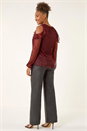 Red Shimmer Plisse Cold Shoulder Top, Image 3 of 5