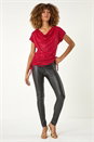 Red Sparkle Cowl Neck Tie Side Top, Image 2 of 5