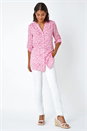 PINK Ditsy Print Button Up V-Neck Blouse, Image 2 of 5