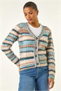 Light Blue  Stripe Buttoned Cable Knit Cardigan, Image 4 of 5
