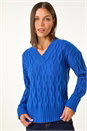 Royal Blue V-Neck Cable Knit Jumper, Image 4 of 5
