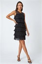 Black Sleeveless Pleated Tiered Chiffon Dress, Image 2 of 5