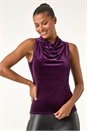 Purple Velvet Cowl Neck Stretch Top, Image 2 of 5