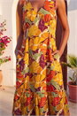 Orange Leaf Print Tiered Midi Dress , Image 4 of 4