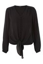 Black Button Tie Front Blouse, Image 4 of 4