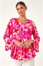 Pink Floral Print Flare Sleeve Blouse, Image 4 of 5