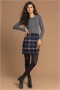 Navy  Checked Zip Detail Brushed A line Skirt , Image 4 of 5