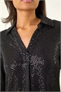 Black Stretch Sequin V-Neck Shirt, Image 6 of 6