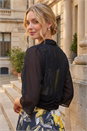 Black Ruched Hem Chiffon Bolero, Image 3 of 4