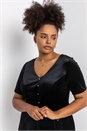 Black Curve Diamante Button Velvet Dress, Image 2 of 4
