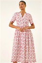 Red Embroidered Buttoned Midi Dress, Image 2 of 5